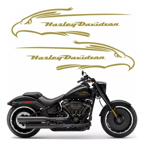 Par Adesivo Tanque Para Harley Davidson Custom Águia 13388 Cor Dourado
