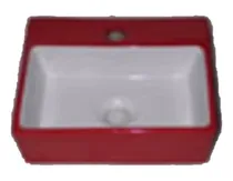 Comprar Pileta Bacha Para Baño De Loza Cuadrada Roja Y Blanca 51321