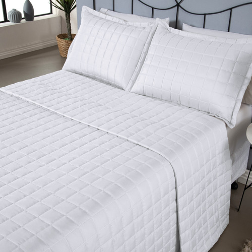 Colcha Cobre Leito Matelado Casal Queen + 2 Portas Travesseiro Cor Branco Liso