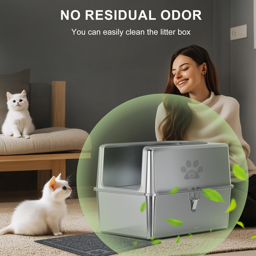 Caja De Arena Para Gatos De Acero Inoxidable Cerrada Pwtaa X