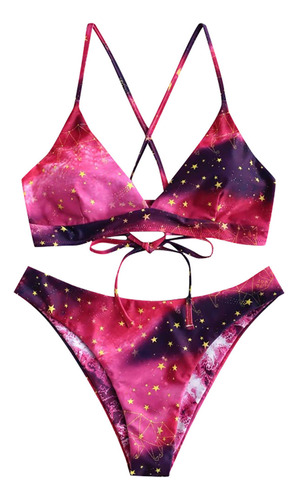 Bikini Pu Con Estampado Gradual De Estrellas Con Tirantes Ca