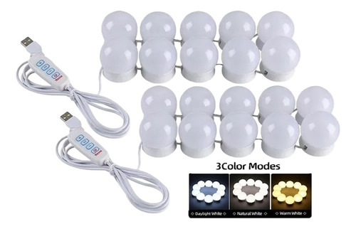 Pack X2 Luces Para Espejo Tocador Maquillaje 10led Bombillas