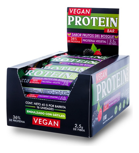 16 Barritas Veganas Proteína Vegetal 45 Grs. Revitta