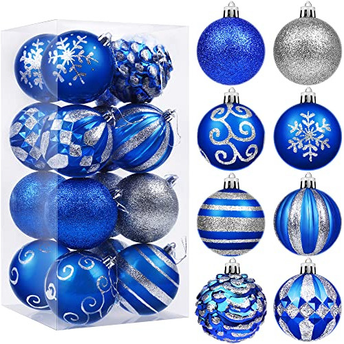 Esferas De Plastico Para Navidad Color Azul Plata 16 Piezas