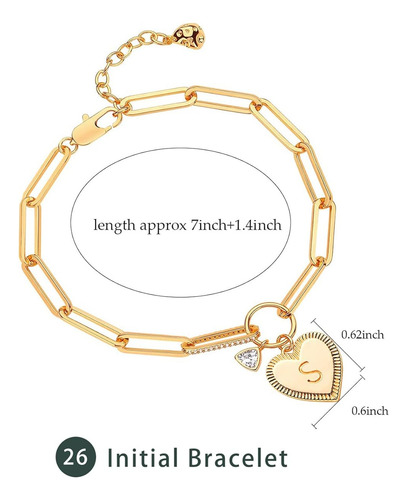 Pulsera De Corazon Chapado En Oro De 18k Con Letra Inicial N