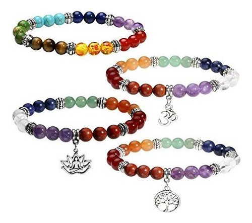 4 Piezas 7 Pulseras De Chakra Con Árbol De La Vida 