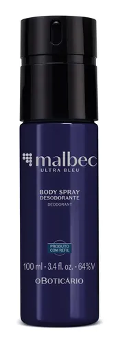 O Boticario Body Spray Desodorante Malbec Ultra Bleu 100ml Fragrancia Amadeirada