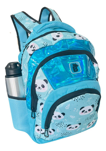 Mochila Panda Azul Costas Feminina Criança Escolar Cor Azul-celeste