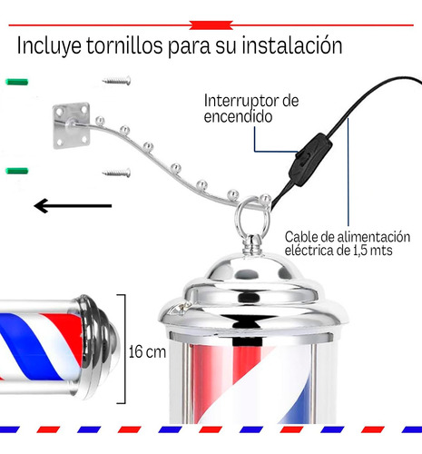 Caramelo Para Barberia Con Esfera Giratorio Con Luz Led 50cm