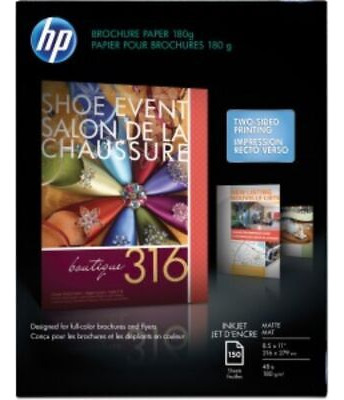 Hp Brochure Inkjet Paper, 8.5x11, Matte, 150 Sheets, 180 Vvc