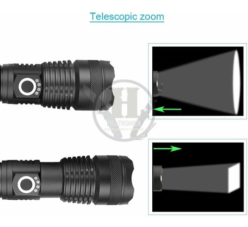 Imagen 3 de 4 de Linterna Tactica P50 Recargable Usb Zoom Potente Premium