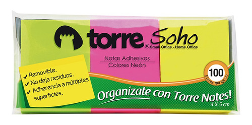 Nota Adhesiva 3 Unidades Colores Neon Torre