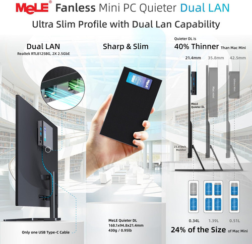 Mele Simelerdl Mini Pc, Dual Lan 2.5g, N100 Mini Computers S