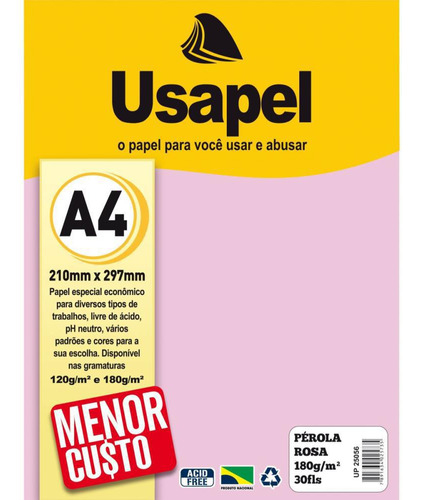 Papel A4 Perolado Usapel Rosa 180g Filiperson Cx/30