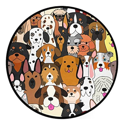 Alaza Lindo Doodle Dog Print Animal Round Area Rug, Alfombra