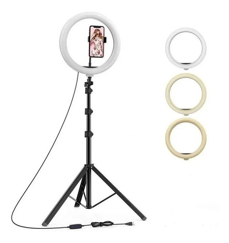 Aro De Luz Led 33 Cm + Tripode 2.1m Altura + Soporte Celular