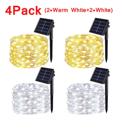 4 Unidades De 5 M Impermeable Solar Cadena De Luces Navideña