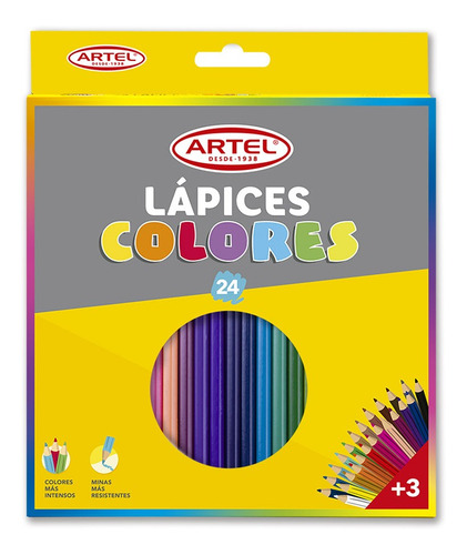 24 Lápices De Colores Maxi Artel Largos