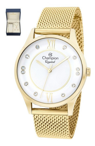 Relógio Champion Crystal Feminino Cn25538b Kit Presente N F Cor da correia Dourado Cor do bisel Dourado Cor do fundo Branco