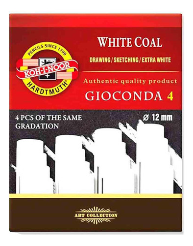 Carvão Koh-i-noor Gioconda White Coal Hard Com 4 Unidades