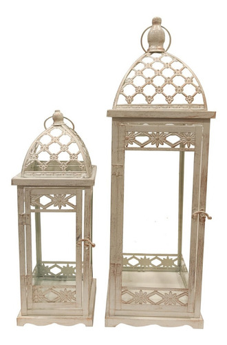 Porta Vela Farol Metal Vintage Set X2 - Sheshu Home Color Crema