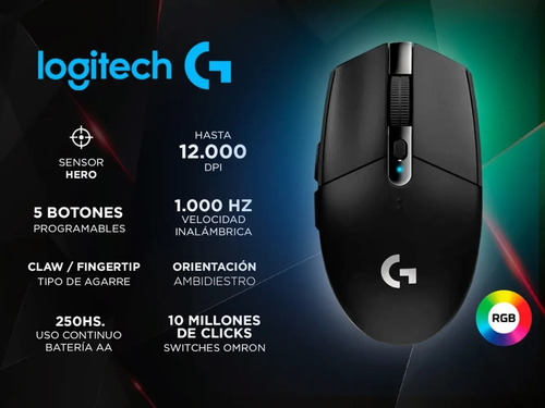 Mouse gamer inalámbrico Logitech Serie G Lightspeed G305 black