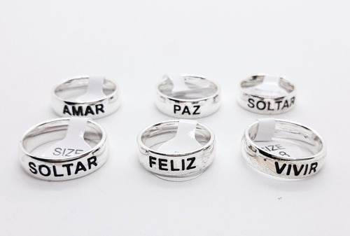 Anillos Frases X 6 Mayorista Acero Blanco Plata Ionizado. 