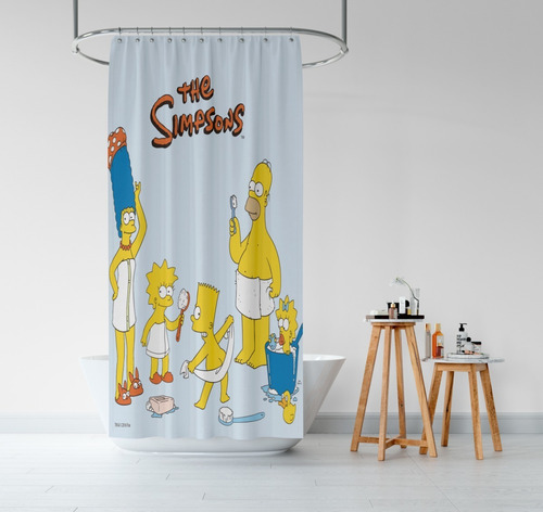 Imagen 2 de 4 de Cortina Los Simpson De Tela Impermeable Gancho Y Protector
