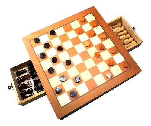 Jogo De Xadrez E Dama Jogo Com Tabuleiro E Peças Em Madeira Com Gaveta grande Oficial 39x39 Profissional Escolar Educativo Jogos De Raciocíniotop Hoyle