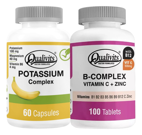 Potasio, Magnesio + B Complex, Vitamina C, Zinc - Qualivits 