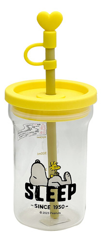 Vaso Snoopy 700ml Vidrio Con Tapa Y Popote Varios Colores