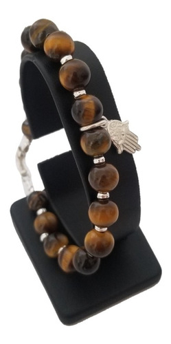 Pulsera Con Piedras Naturales Dije Mano De Fátima En Plata