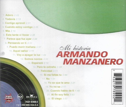 Cd Armando Manzanero / Mi Historia Grandes Exitos (2002)