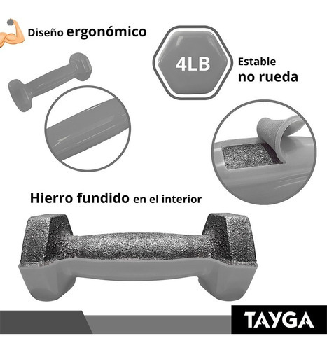 Par Mancuernas Hexagonal Vinil De 4 Lb Gris ( 1.81 Kg)