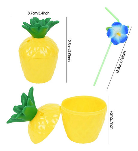 Qk Vasos Hawaianos Para Fiestas Coco Y Piña, 6 Unidades