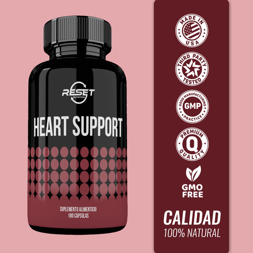 Reset Nutrition Heart Support 180 Cápsulas Suplemento Alimenticio para Salud Cardiovascular, Reducción del Colesterol y Apoyo al Corazón