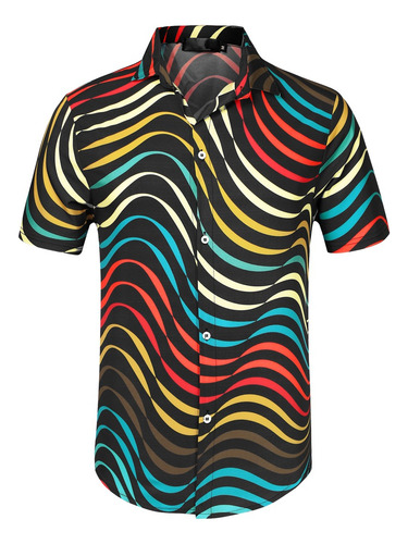 Camisa Con Bloques De Color Geométrico Irregular Manga Corta