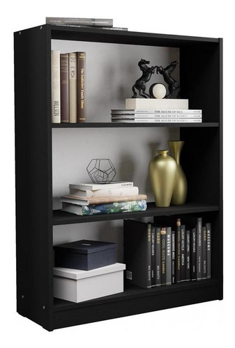 Estante Livros Home Sala Madesa 6907 Com 3 Nichos - Preto