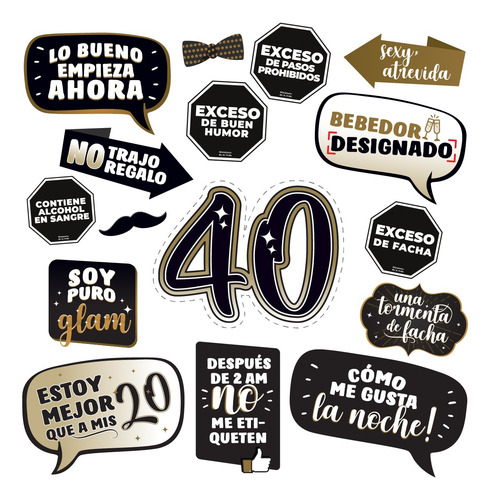 Props Cumple 40 Años + Kit Carteles Excesos Para Imprimir