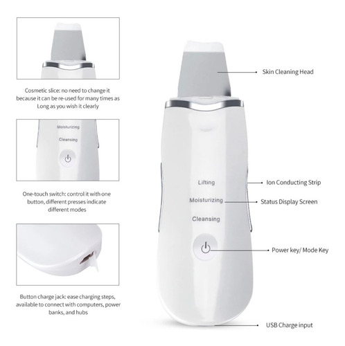 Limpiador Facial Ultrasónicas Espátulas Peeling Scruber Piel