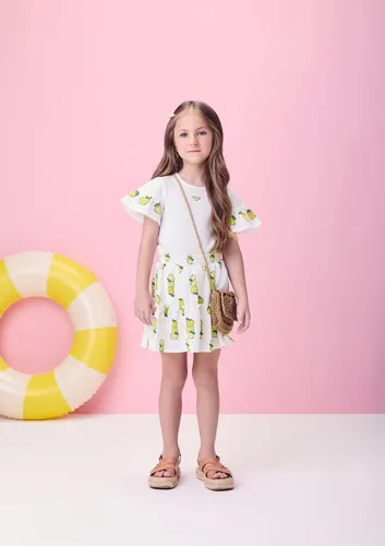 Conjunto Infantil Momi Verão Com Saia E Blusa Branca Maçã