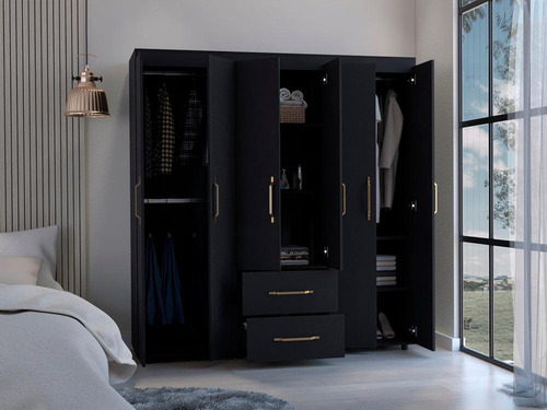 Closet Golden Seis Puertas Y Dos Cajones Negro