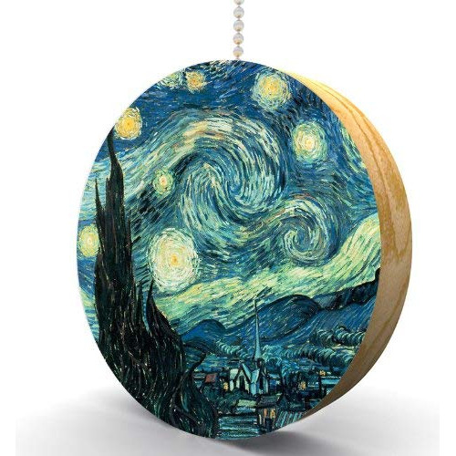 Noche Estrellada Van Gogh Ventilador Madera Roble Luz Pull