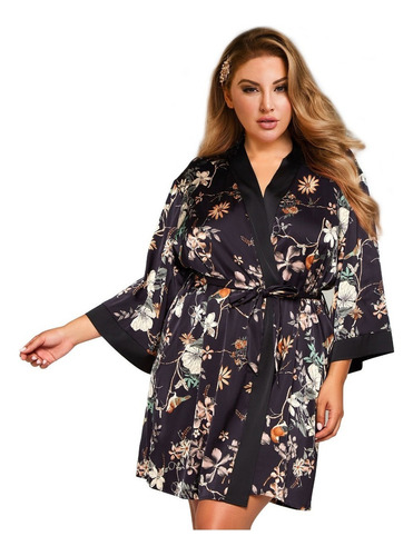 Kimono Mujer Camisón De Satén Vestido Corto Cuello En V