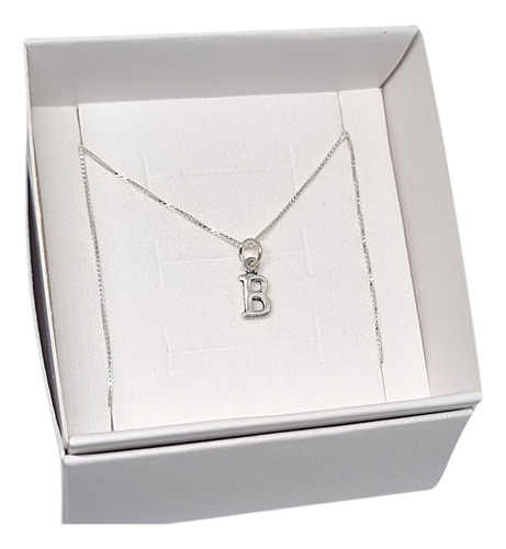 Cadena Con Mini Dije Letra Inicial B De Plata 925 Color Plateado