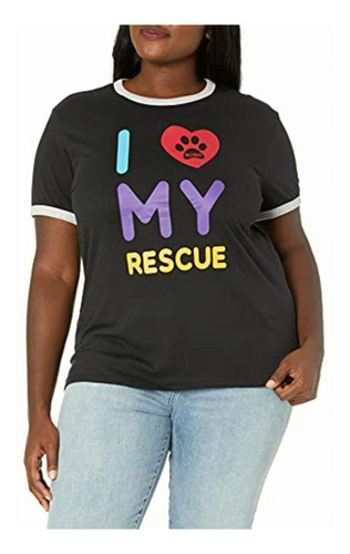 Skechers Playera Para Mujer, Diseño De Perros Y Gatos, Color Negro I Love My Rescue
