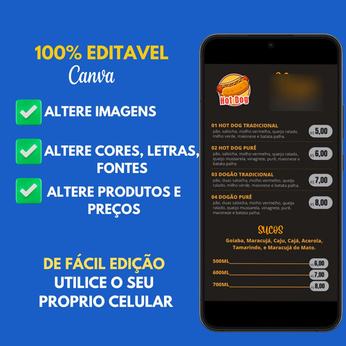 Cardápio Lanchonete - Editável Pc E Celular Canva - Preto