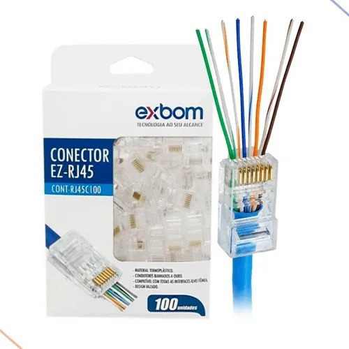 Conector Rj45 Cat5 Vazado Pacote Com 100 Peças Easy Crimp