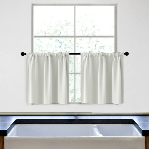 Grayish White Blackout Kitchen Tier Window Curtains 24 ...