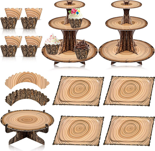 Juego De Soporte Para Cupcakes De Madera Para Fiesta De Leña